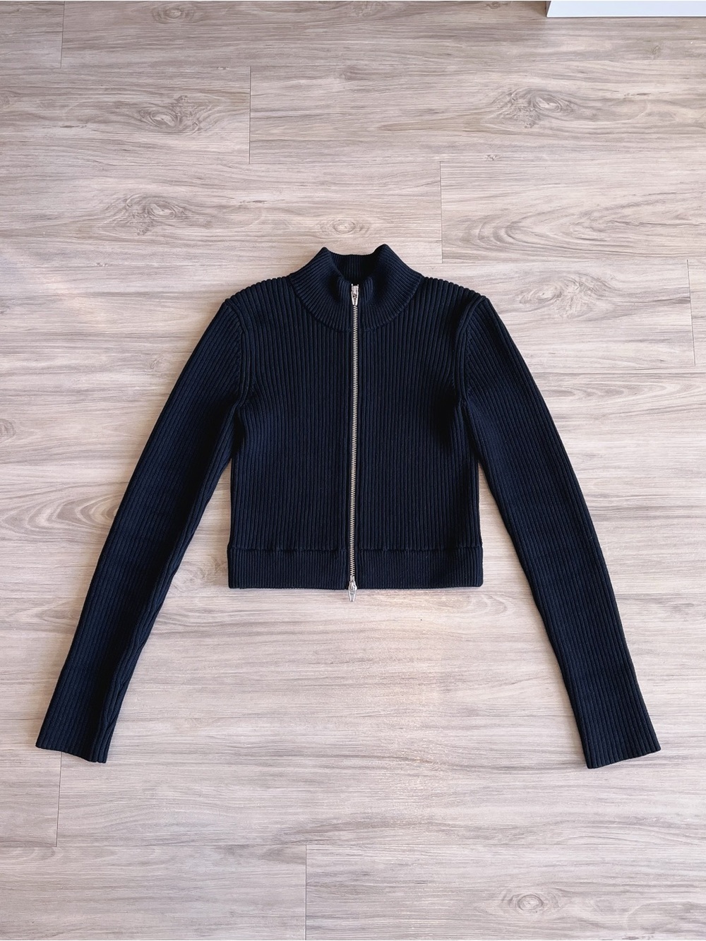 Alexander Wang minimalist stand collar funnel neck zip jacket cardigan sweater